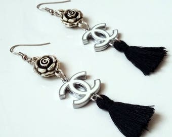 Chanel earrings with black tassels