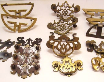 Mixed Lot Chippendale Drawer Pull Handles 17 Pieces Antique Hardware -Some Repro
