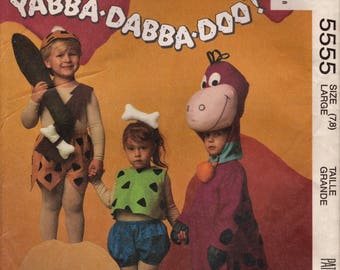 McCalls 5555 Hanna-Barbera Flintstones Character Sewing Pattern Pebbles Bambam Dino 7203 Large 7-8 Toddlers Boy Girl Halloween Costume UNCUT