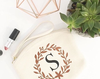 Ivory Personalised Monogram Initial Bridesmaid Gift Makeup Bag