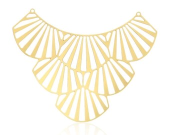 SALE Art Deco Pendant, 1Pc, Large Gold Pendant, Art Deco Fan, Laser Cut Pendant, Unique Jewelry Findings, Gold Plated Connector, Art Deco Je