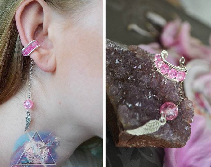 Ear cuff | silver plated earcuff, pink jewelry, casual ear cuff, quasarshop, ear cuff no pircing, boho, small ear cuff
