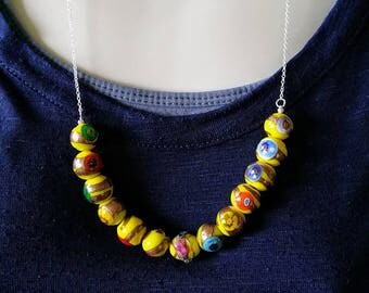 Yellow bead necklace, yellow necklace, gold bead necklace, yellow and gold necklace, silver beaded necklace, gift for her, women, statement