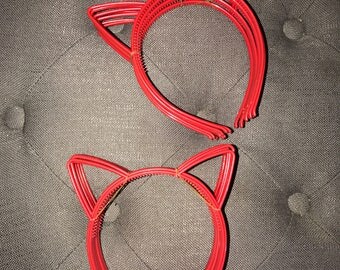 Set of 10 Red Plastic Cat Ear Headbands Cat Ears Birthday Party Favors Kitty Cat Ears Cat Hair Bands Fits Kids or Adults Ready to Ship