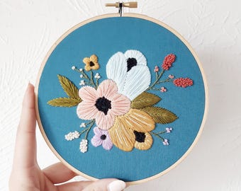Floral Embroidery Hoop Art, Hand Embroidered Home Decor, Flower Embroidery, Botanical Art, Handmade Art