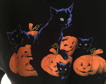 Vintage Halloween Sweatshirt Cat Sweatshirt Small