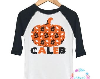 Halloween Shirt for Boys, Halloween Shirt for Kids, Halloween Shirt Toddler, Personalized Halloween Shirt, Halloween Raglan, Pumpkin Shirt