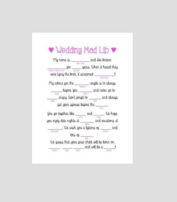 Wedding Mad Libs Game Printable Download