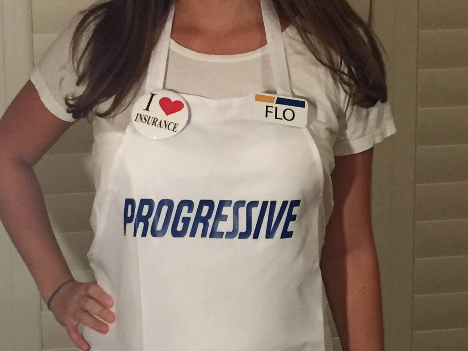 Three-Piece Flo Costume with Apron Badge and Button.