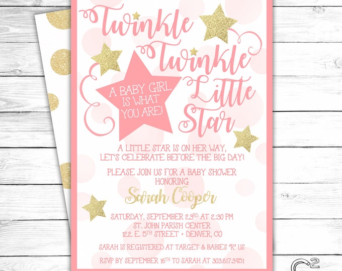 Pink & Gold Twinkle Twinkle Little Star Baby Shower Invitation