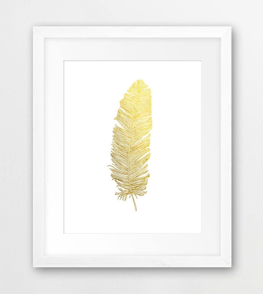 Feather Print Gold Feather Wall Art Feather Silhouette Gold