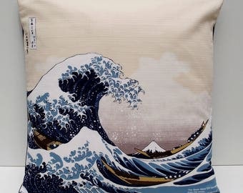 Japanese Furoshiki Oriental Hokusai's 'The Great Wave off Kanagawa' Cushion Cover 18" x 18"
