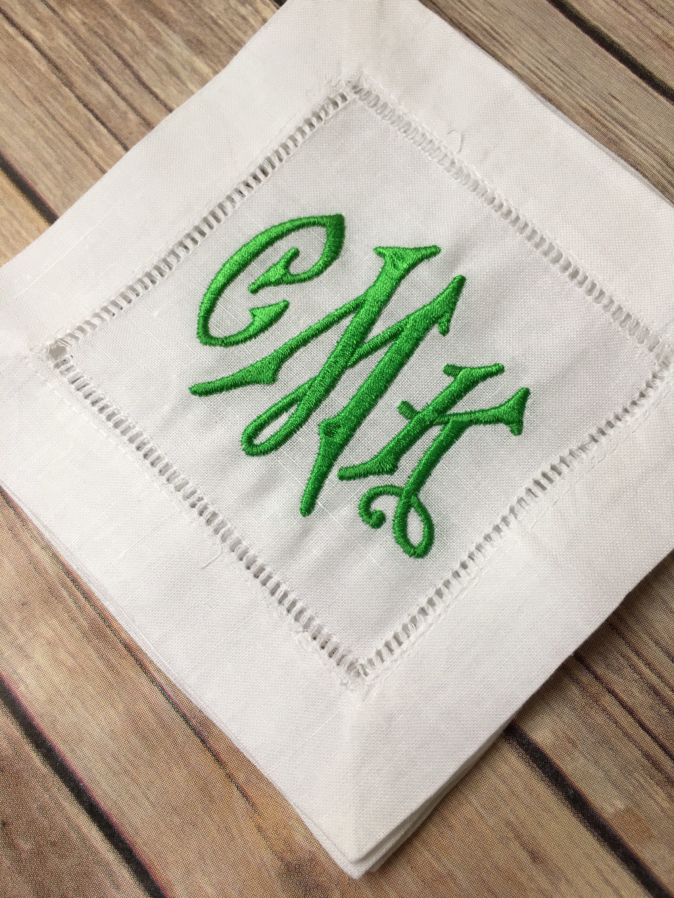 Personalized Embroidered White Linen Cocktail Napkins