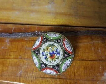 Gorgeous Vintage Micro Mosaic Floral Brooch Pin Made in Italy