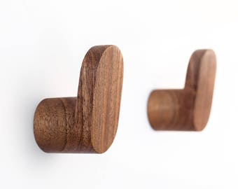 Walnut Wall Hooks - Modern Minimal Wooden Wall Decor - Hallway, Entryway, Bedroom, Bathrom, Kitchen Coat Hook