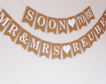 Soon to be Mr and Mrs surname wedding bunting personalised engagement party decoration