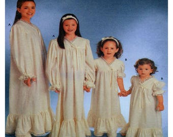 Girls Sleepwear, Simplicity 9942, Size 7-8-10-12-14-16, Sewing Pattern, Long Nightgown, Full Long Sleeves, Ruffle Hem, UNCUT, Sewing Pattern