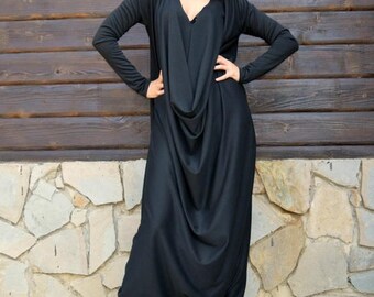 ON SALE Black Jersey Jumpsuit, Black Plus Size Jumpsuit, Plus Size Jumpsuit, Loose Jumpsuit TJ10 by Teyxo