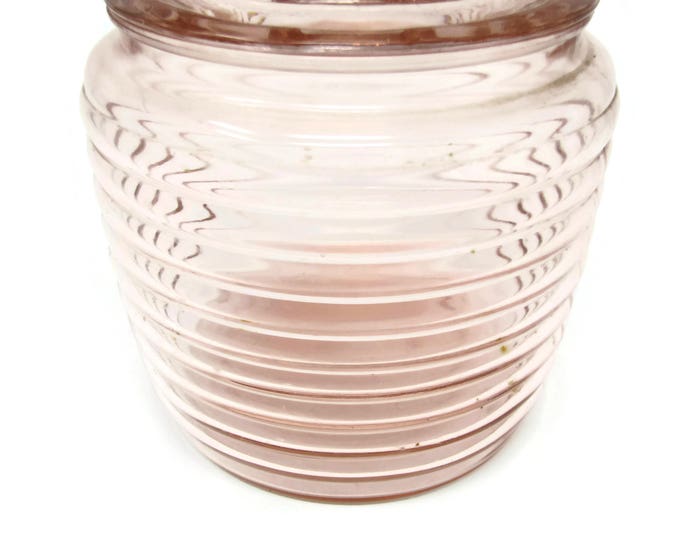 Pink Depression Glass Cookie Jar - Pink Glass Biscuit Jar - Anchor Hocking Manhattan - Vanity Jar - Lidded Jar