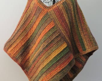 Crochet Poncho in Autumn Colours of Brown , Yellow , Red and Green
