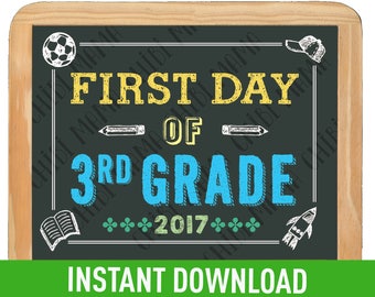 Boy First Day of 3rd Grade Sign Instant Download - 1st Day of School Printable, First Day of School sign, Back to School sign