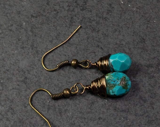 Turquoise earrings, turquoise hoops, chevron earrings, howlite earrings, everyday turquoise, turquoise studs, silver turquoise earrings