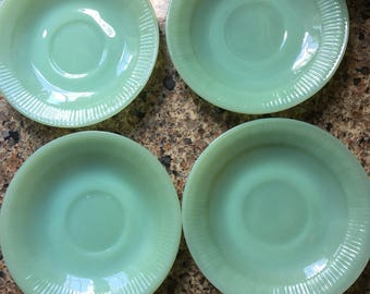 4 Vintage Fire King Jadeite Jane Ray Ribbed Saucers - All Saucers Marked