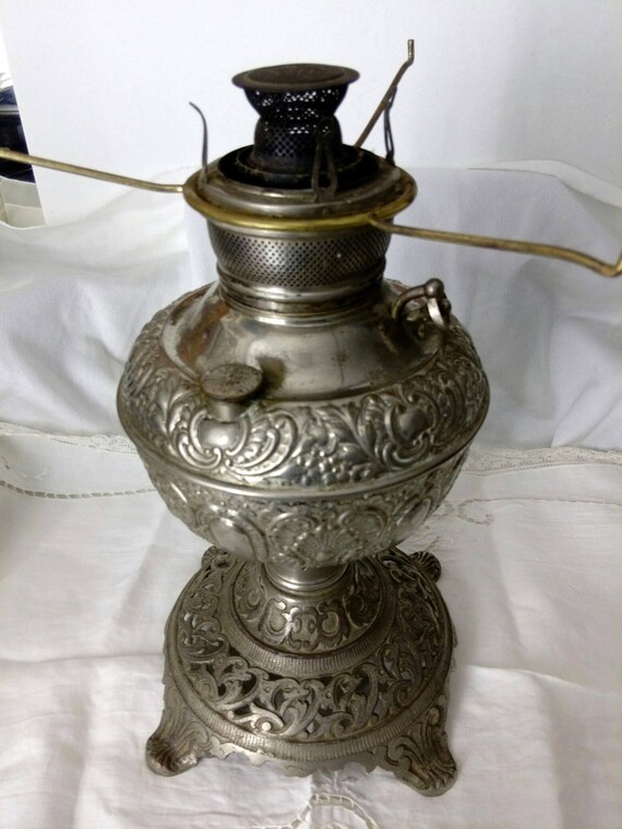 Antique Kerosene Lamp Silver Plate The NonExplosive Lamp