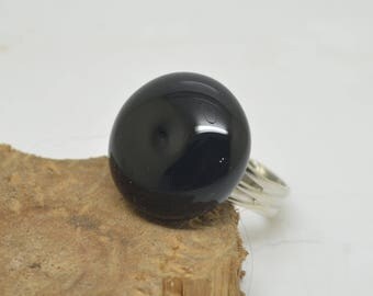Multicolor Lampwork Glass Black Silver Adjustable ring