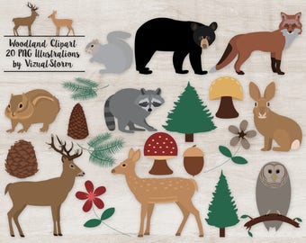 Woodland Clipart Forest Animals Plants Trees Flowers Woodland Animal Graphics Forest Clipart Owl Deer Stag Fox Chipmunk Bear Bunny Squirrel
