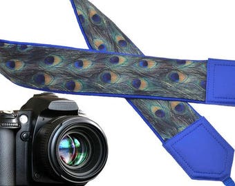 Peacock Camera strap. Blue. Green. Golden. Camera accessory. Wearable tech & accessories. Personalization: embroidery and pocket!
