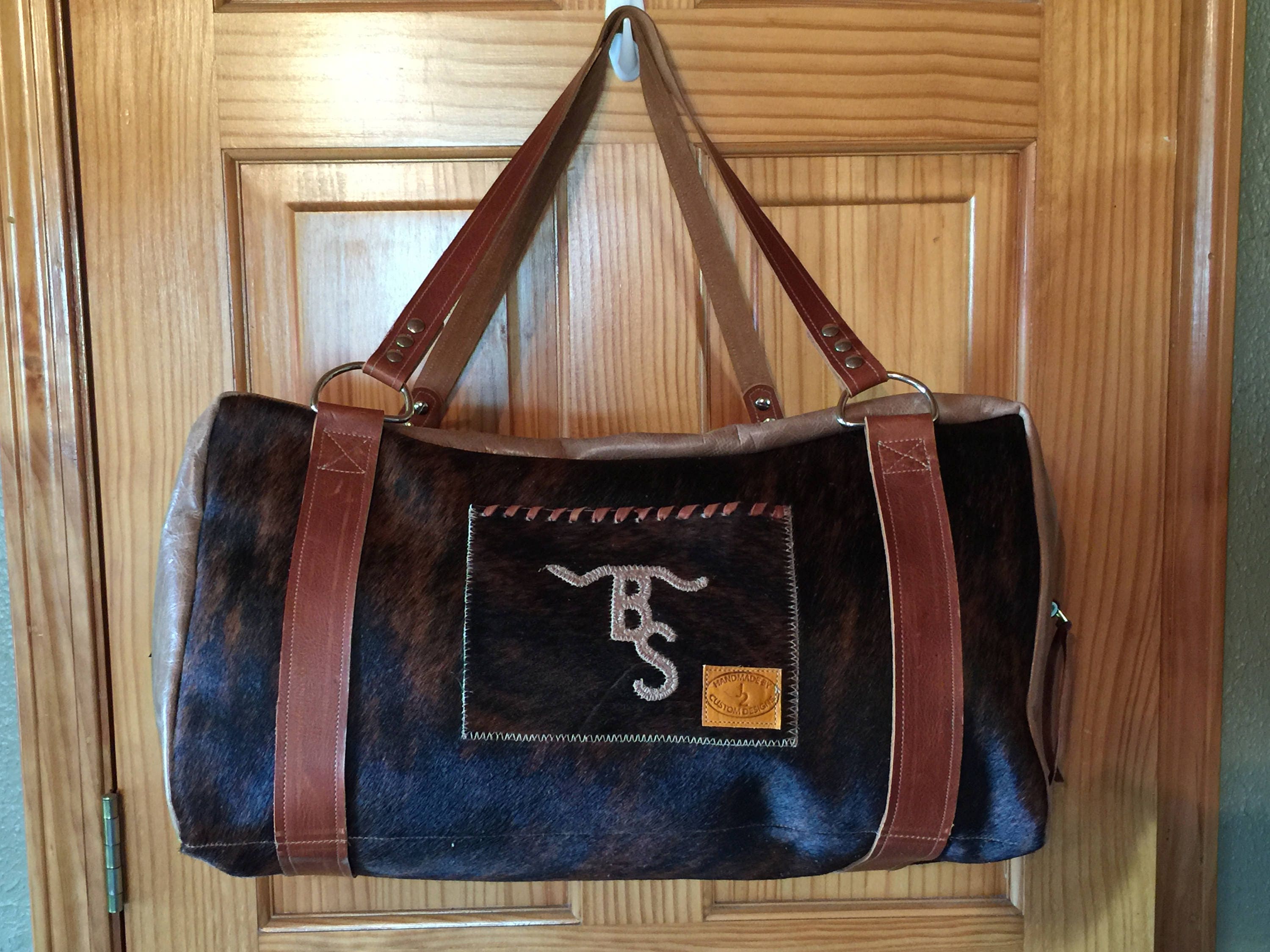 Large Cowhide and Leather Duffle Bag Custom Made to Order