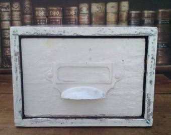 Painted, Vintage Card Index Drawer, File Drawer, Office Drawer, Filing Cabinet.