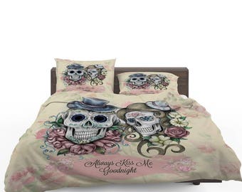 Skull Bedding Sugar Skulls Duvet Cover or Comforter Gray