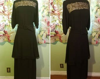 1940's Black Floor Length Emma Domb Evening Gown -