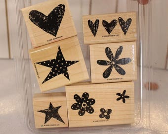 Stampin Up Love it (Set 1) set of stamps for Scrapbooking or Card Making Flower stamps hearts Dots Stars
