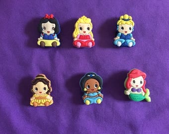 6-pc Disney Baby Princesses Shoe Charms for Crocs, Silicone Bracelet Charms, Party Favors, Jibbitz