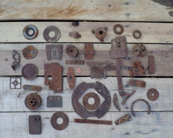 37 rusty crusty metalfound objects for assemblage altered art industrial steampunk bits and pieces