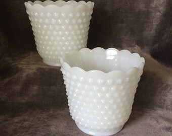 Vintage fire king hobnail hobnob vases pots set of 2
