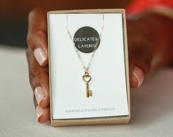 Gold Key Necklace, Key Charm, Dainty Key Pendant, Golden Key Pendant, Everyday Necklace, Gift Under 50, Gift For Her, Key Jewelry