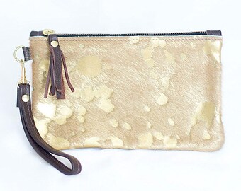 Showman ® White and Gold Printed Hair on Cowhide Clutch main image 1