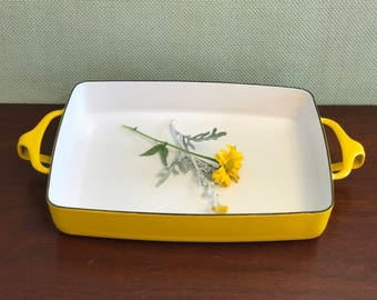 Danish Modern Bakeware, Dansk Kobenstyle Enamel Baking Pan, Small casserole Baking Pan, Jens Quistgaard, Yellow Enamel Casserole Pan, gift