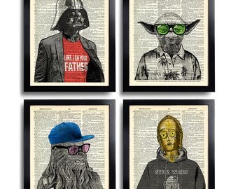 Star Wars Poster Set of 4 Prints Set, Anniversary Gift for Man Birthday Gift Husband Gift Darth Vader Art Poster, Star Wars Wall Decor 540