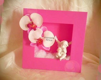 Pink Green frame with orchids and Angelo