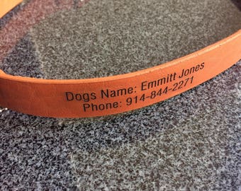 Personalized Leather Dog Collar Laser Engraved Dog Name Phone Number Size S M L XL XXL Tan Color Sturdy Plain Heavy Duty Custom Pet IDs