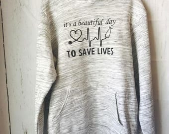 It's a beautiful day to save lives hooded sweatshirt; hoodie greys anatomy derek shepard