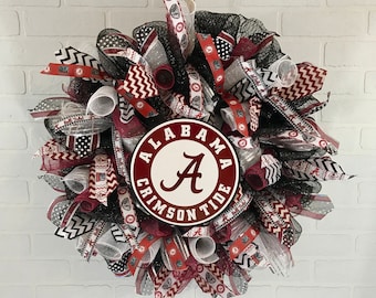 Alabama Crimson Tide wreath, Alabama Crimson Tide deco mesh wreath, Alabama ribbon, Alabama Crimson Tide Fan, Alabama Gift, Alabama house