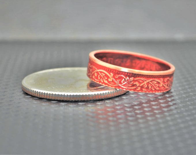 Red Wreath Coin Ring, India-British Coin, Red Ring, Coin Ring, Bronze Ring, Unique BoHo Ring, Dainty Ring, Womens Coin Ring, 8th anniversary