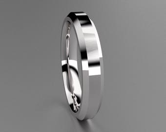 Silver 4mm Mens Wedding Band with Clean & Sharp Lines, Thin Beveled Edge Classic 925 Sterling Silver Wedding Ring, Thin Mens Wedding Ring
