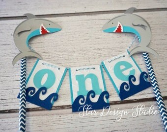Shark Cake Topper Birthday Bunting cake topper- Smash cake, first birthday, Any number, name available